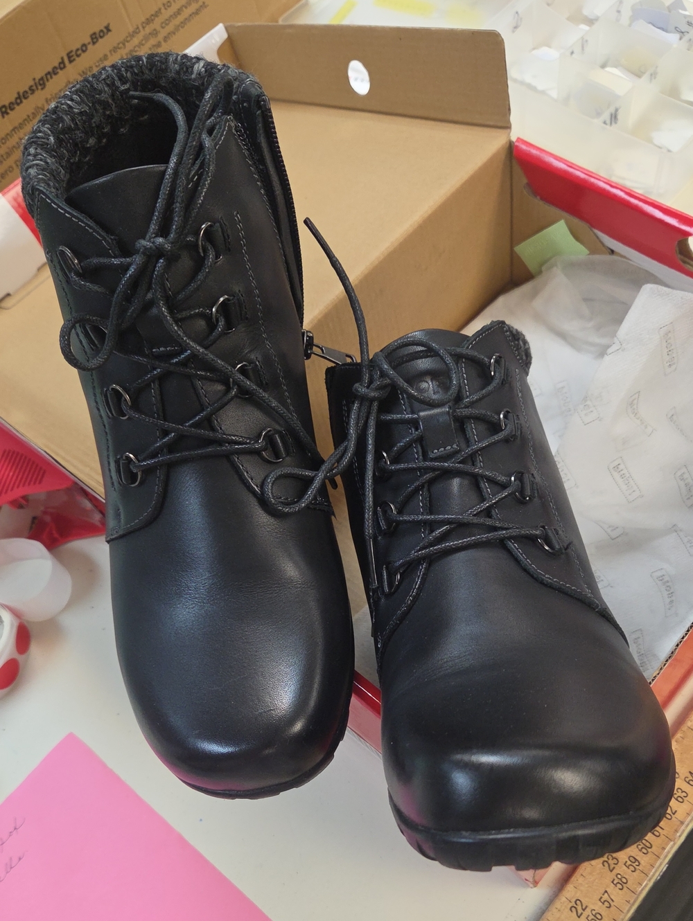 Propet Black Lace-Up Faux-Fur Collar Ankle Booties